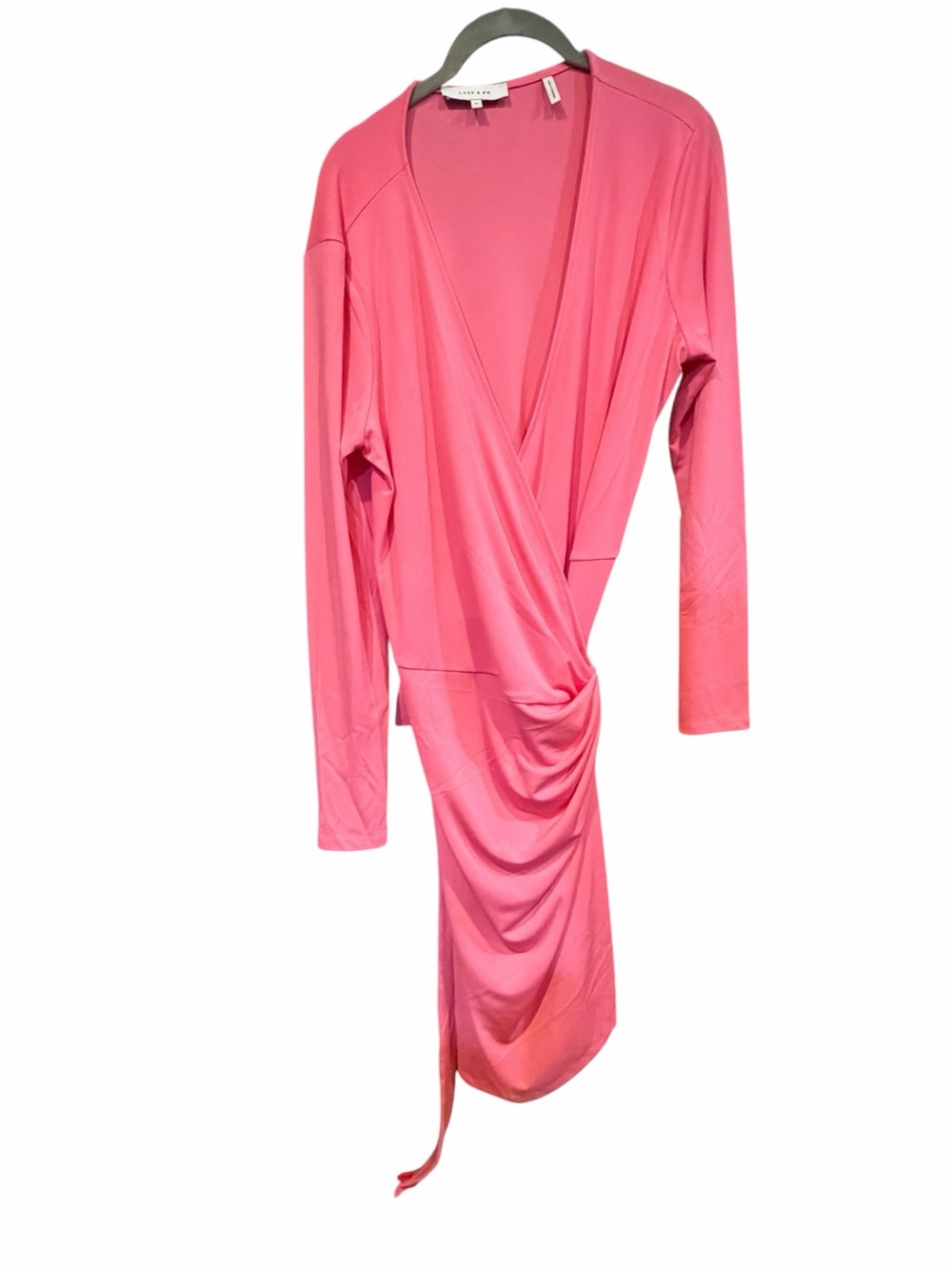 Lark & Ro Coral Pink Wrap-Style Long Sleeve Dress